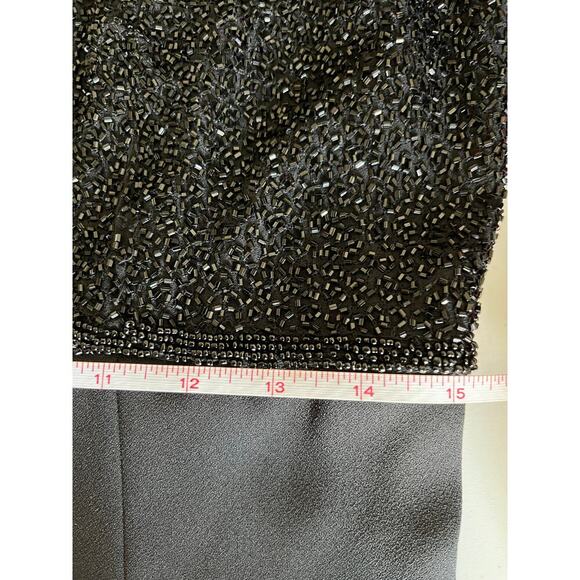 Vintage Cache Black Silk Beaded Cocktail Formal Dress 12 Fit and Flare Modest - Picture 7 of 10